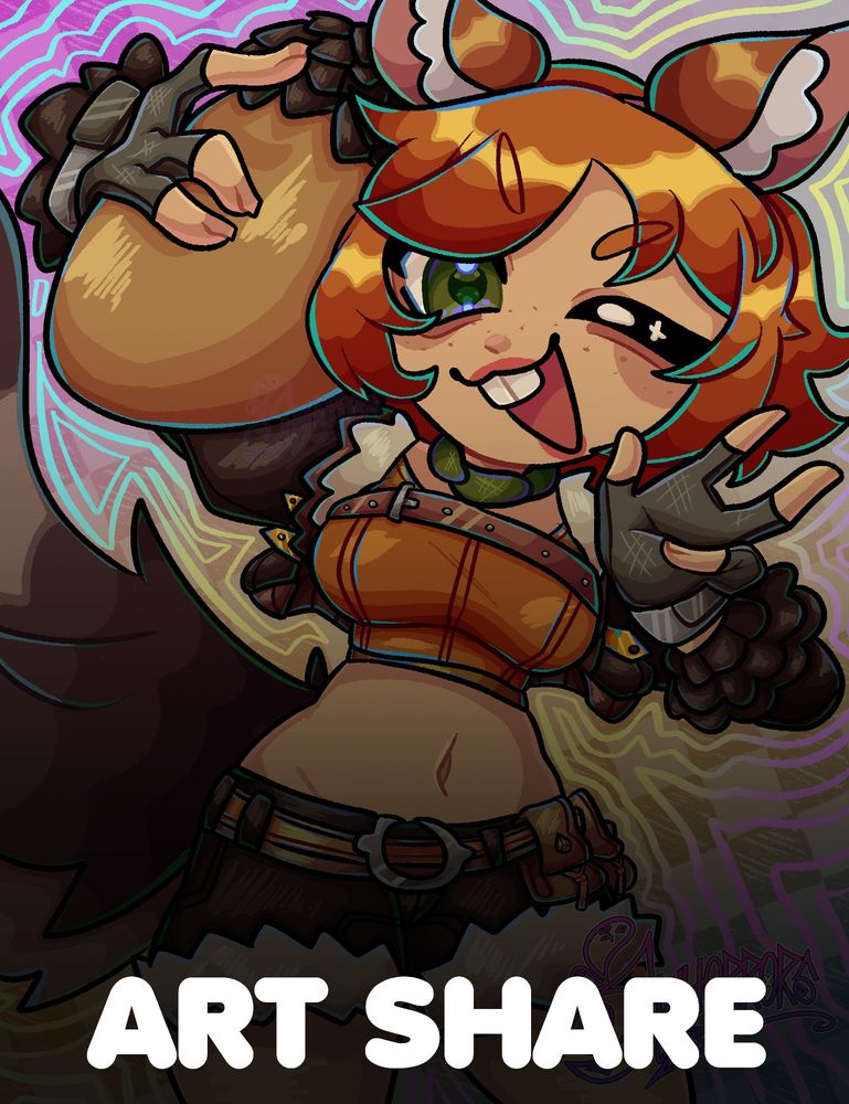 shyhorrors' 1.2k art share! drawing shown is fanart of squirrel girl from marvel! this art share also encourages non-artists to support the artists that post in replies