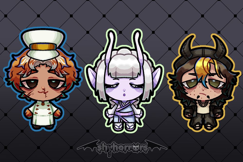 three tiny symmetrical chibis for a commission