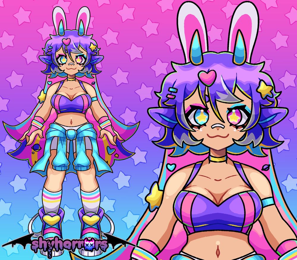 full-body character design adoptable based on city pop and shooting stars