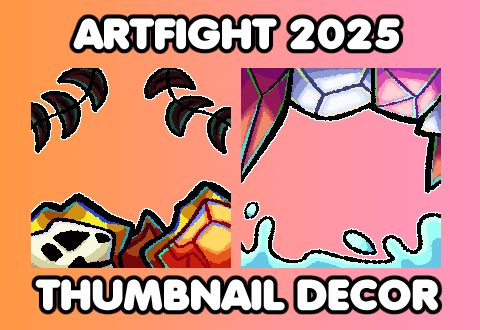 preview of the artfight thumbnail decors i made for team fossil and team crystal