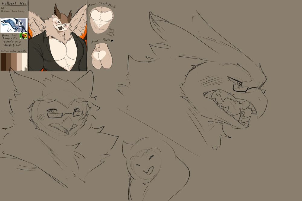 Halbert Doodles! and maybe a unique mouth on him? feels like a cool idea for him. He is a hybrid afterall!
