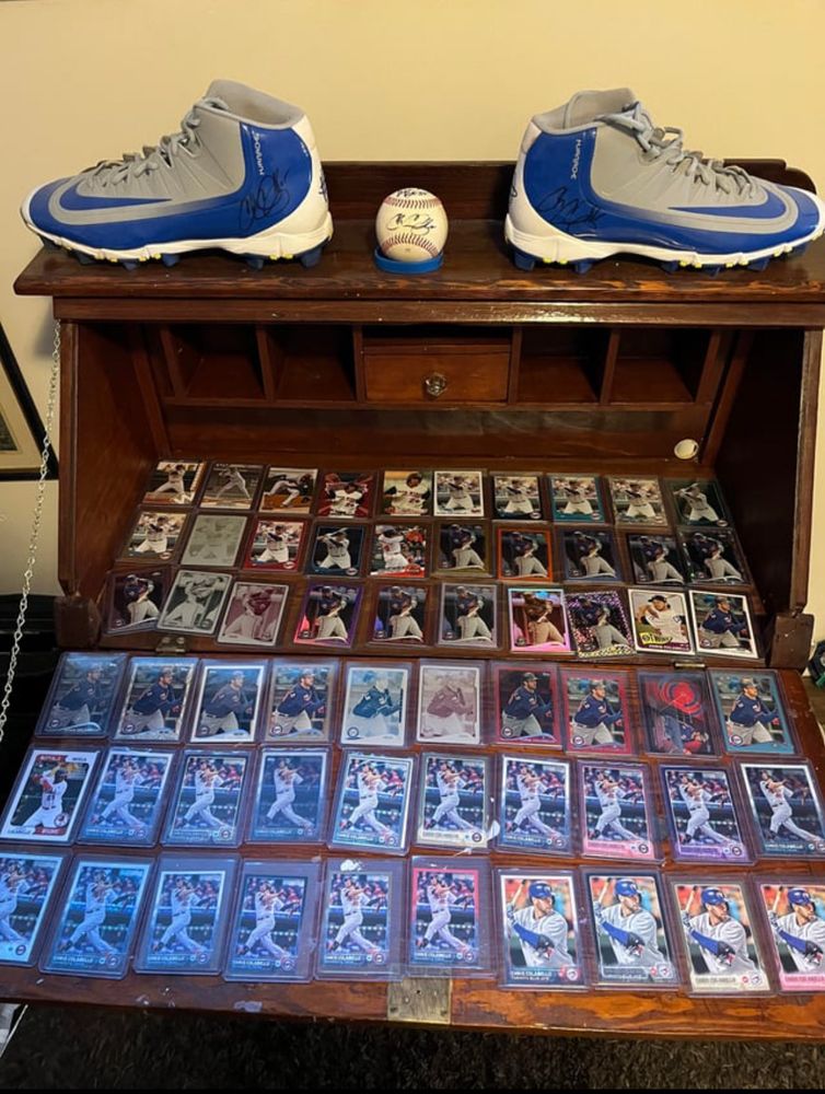 Signed game worn Chris Colabello cleats and a signed ball wishing me a happy marriage, plus a lot of different Chris Colabello cards