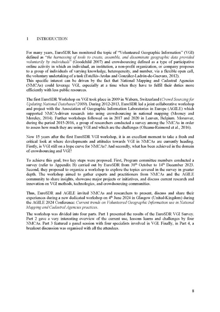 EuroSDR workshop report on Current Trends on VOlunteered Geographic Information (VGI) in National Mapping and Cadastral Agencies (NMCAs) - Introduction