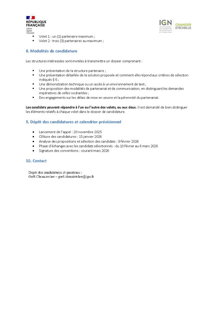 texte de l'appel à marque d'intérêt lancé par l'IGN pour établir des partenariats visant l'enrichissement de l'application pour téléphone mobile intelligent Cartes IGN sur les thèmes Mobilité douce et vélo et/ou Itinéraires de randonnées - page 3/3