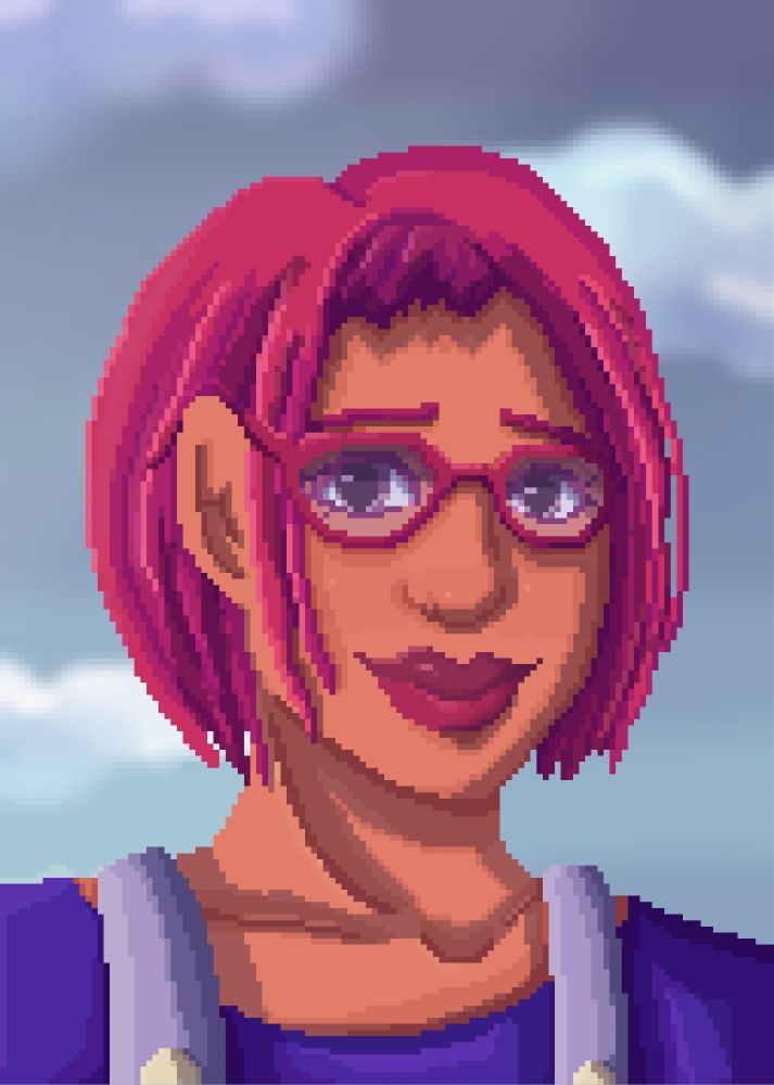 Pixel art painting of Maru from Stardew Valley.