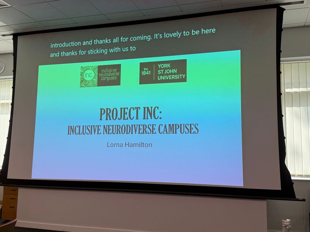 Slide showing “Project INC: Inclusive Neurodiverse Campuses” with York St John University logo.