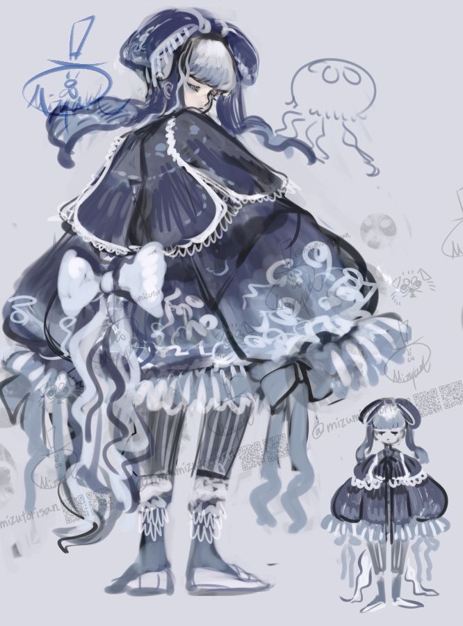 ミズクラゲを少しだけ参考にしたファッションデザインラフ