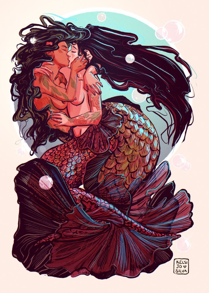 Mermaids kissing! 