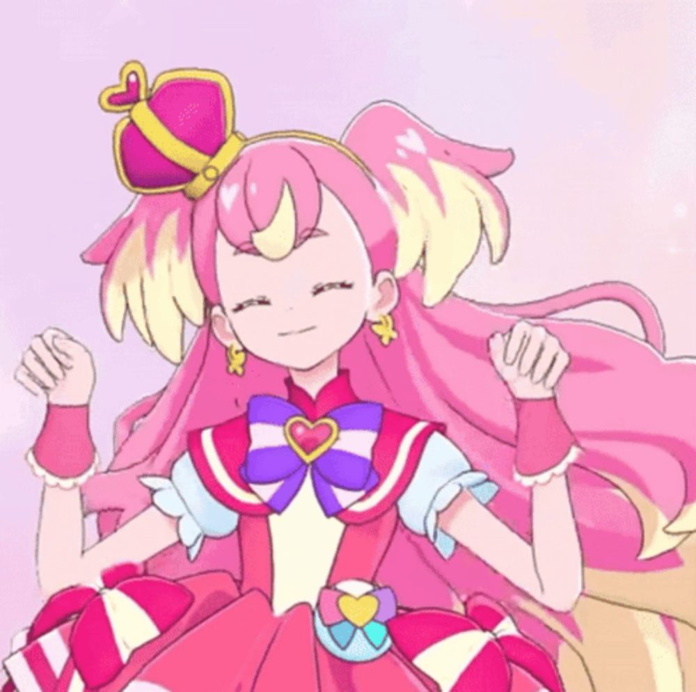 a cartoon character with pink hair and a crown