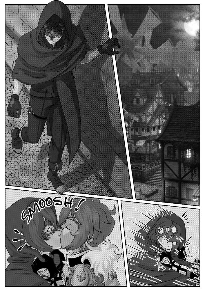 In his vigilante outfit, Diluc makes his way through the streets of Mondstatd in the dead of night. Kaeya catches him by surprise and kisses him.