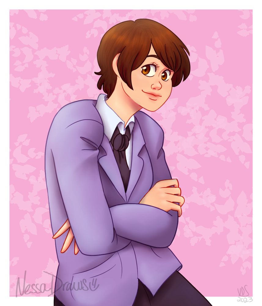 A digital fanart of Fujioka Haruhi from "Ouran High School Host Club".