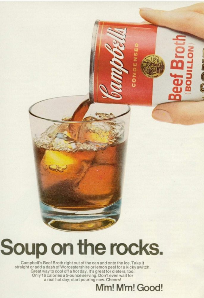 Soup on the rocks beef broth being poured on ice