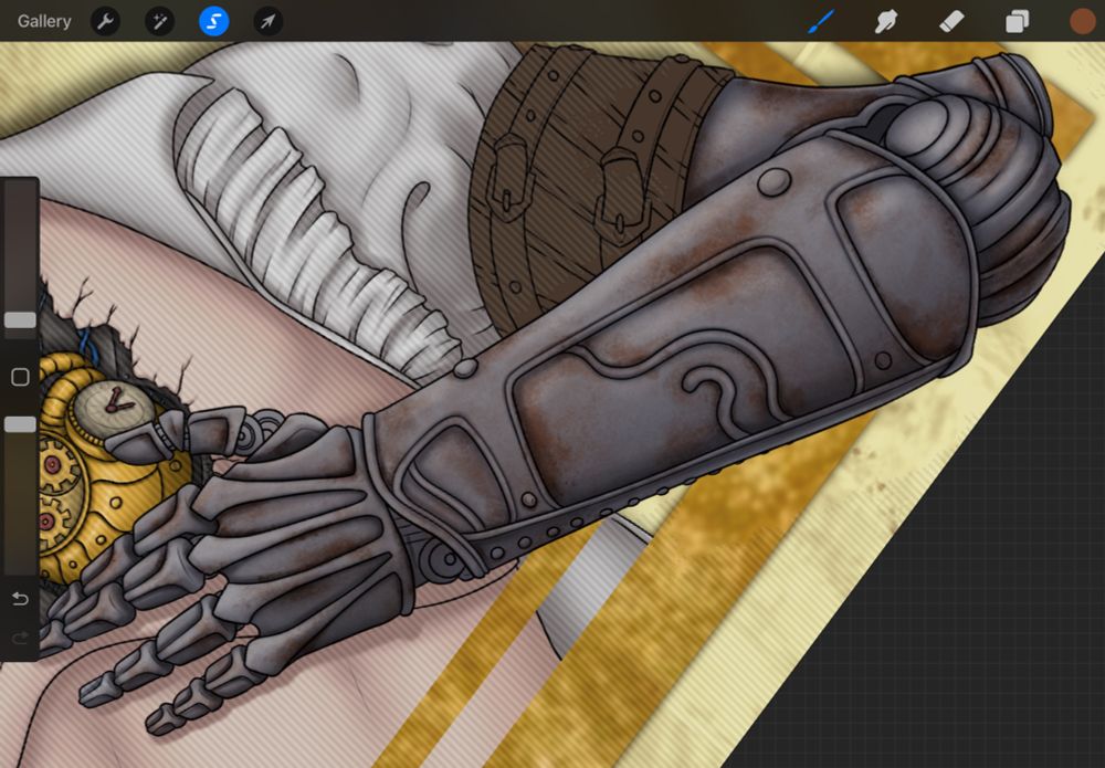Metal prosthetic arm covered in rust