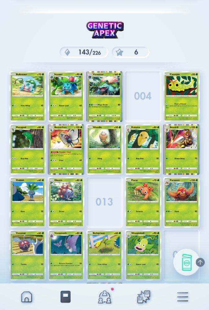 Pokémon tcg screenshot showing 143/226 Pokémon collected
