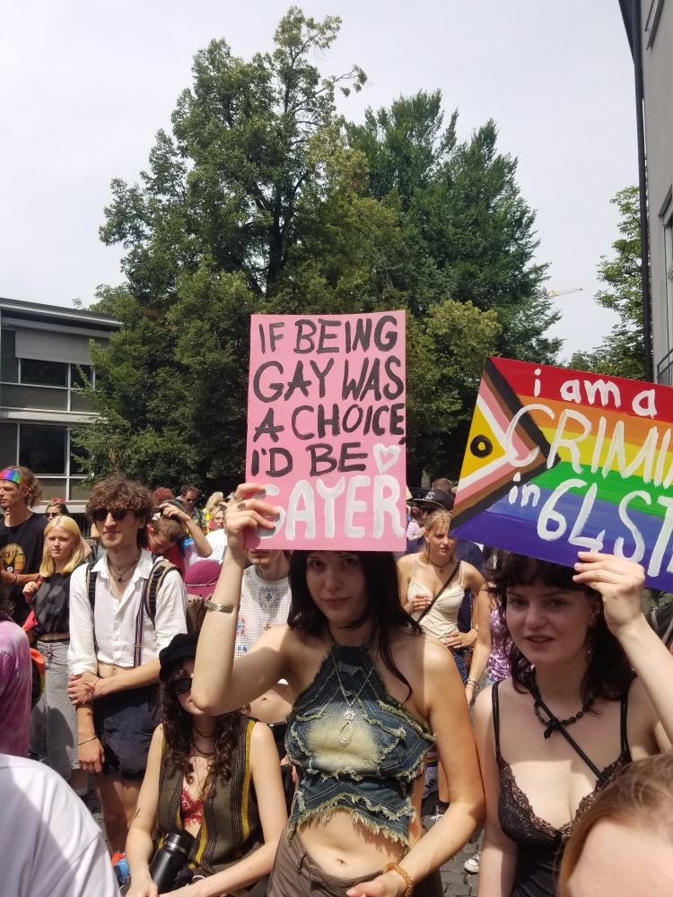 Autre pancarte: if being gay was a choice I would be gayer
