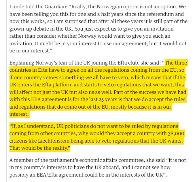 screen grab of an article quoting a Norwegian politician explaining that the Norway 