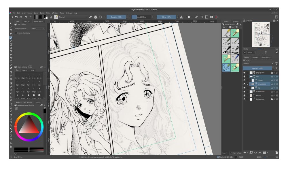 Krita, a free and open source software for digital illustration being used to draw manga professionally