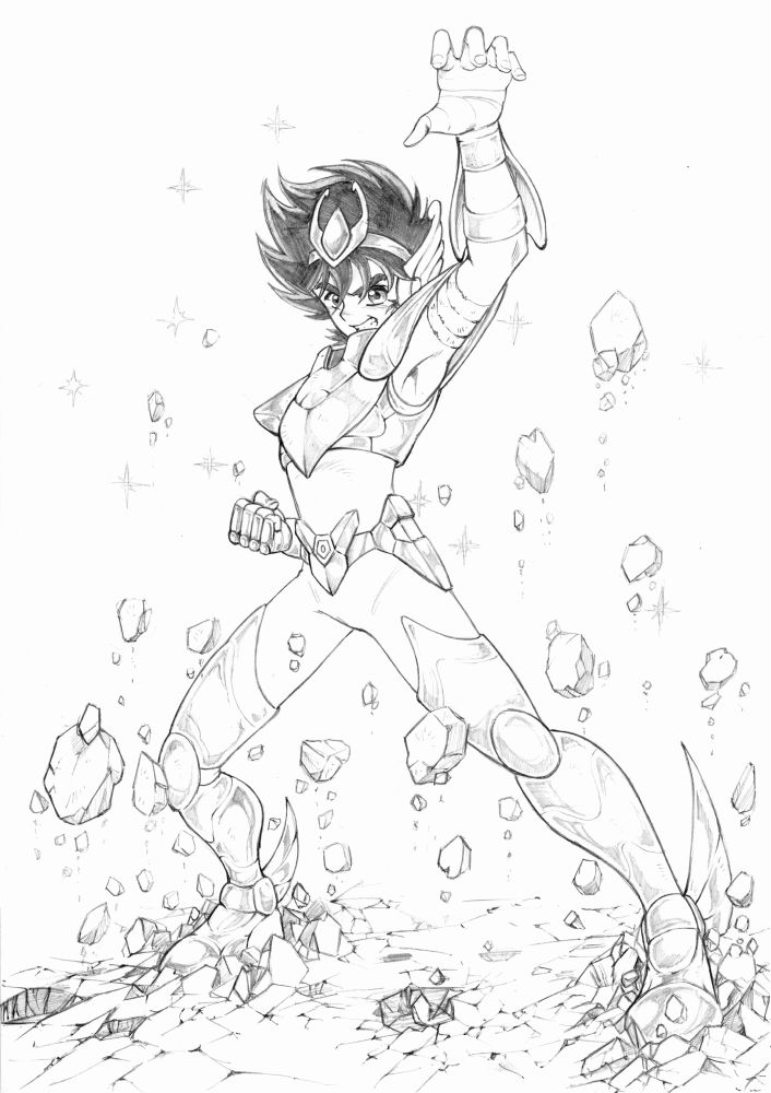Seiya from Saint Seiya preparing to attack 