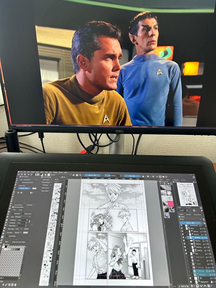 Photo of my studio showing both my current manga work and the tv series Star Trek