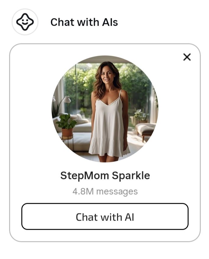 AI chatbot called StepMom Sparkle, featuring an attractive woman smiling 