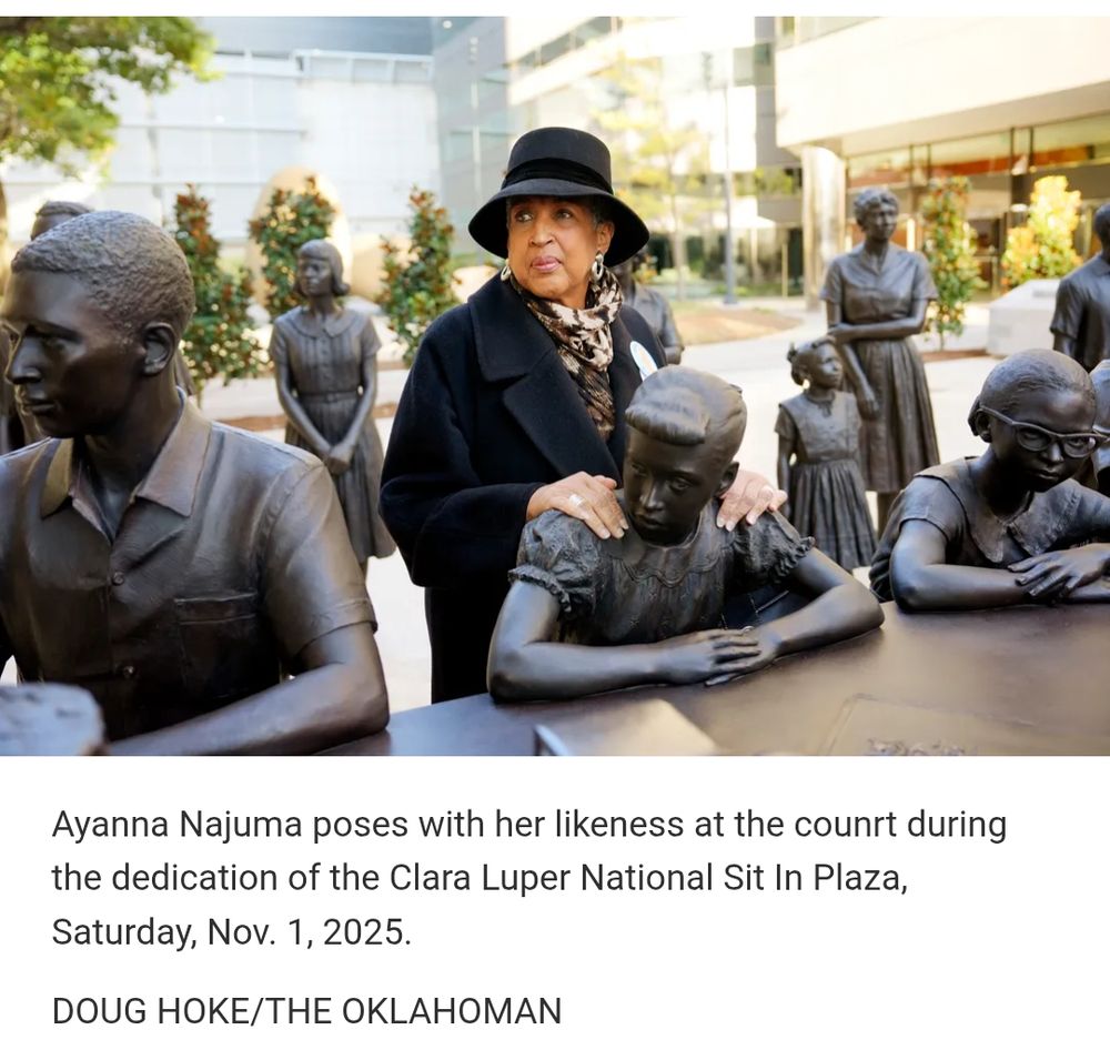 Ayanna Najuma poses with her likeness at the counrt during the dedication of the Clara Luper National Sit In Plaza, Saturday, Nov. 1, 2025.
DOUG HOKE/THE OKLAHOMAN