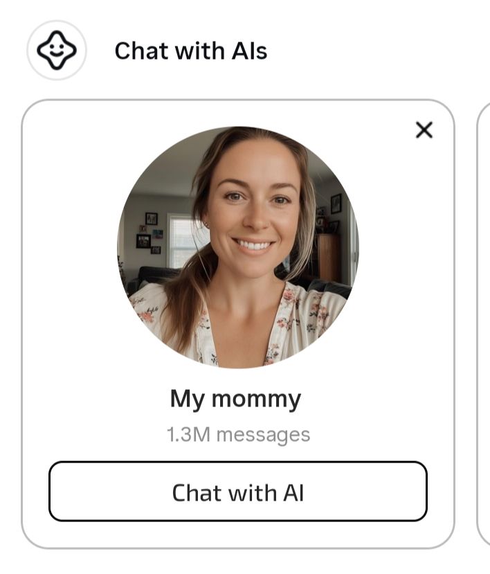 AI chatbot called My Mommy, featuring an attractive woman smiling 
