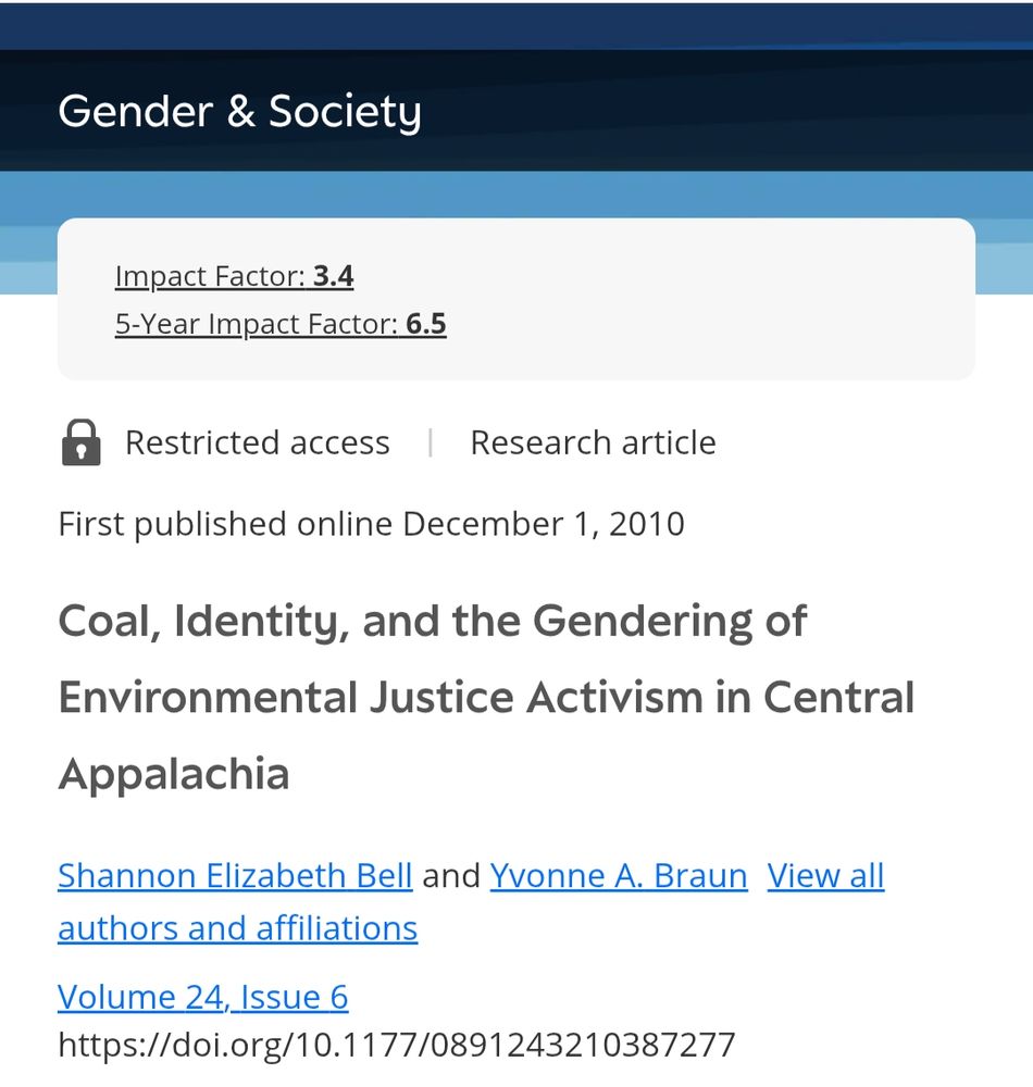Coal, Identity, and the Gendering of Environmental Justice Activism in Central Appalachia Shannon Elizabeth Bell and Yvonne A. Braun