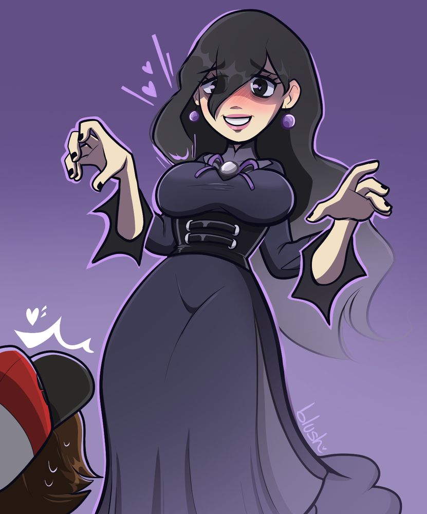 Pokemon Z and A disgruntled goth lady haunting a trainer! She is posed approaching a trainer