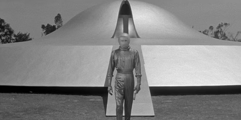 Klaatu debarking from the 'Silver Lady' flying saucer in 1951's "The Day The Earth Stood Still".