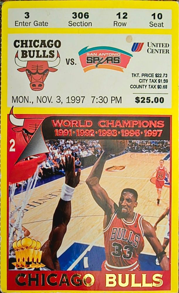 I found this 27 year old ticket stub in a old box of sports memorabilia. It's a Bulls ticket stub from 1997 the year they were going for their second 3-Peat. Look how cheap the tickets were back then. #NBA #ChicagoBulls 
