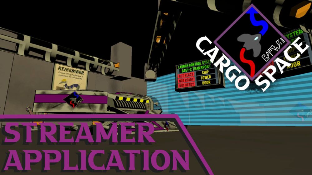 A splash image of CargoSpace in the starting hanger. The CargoSpace logo is in the top right of the image with the bottom left reading "Streamer Application" 