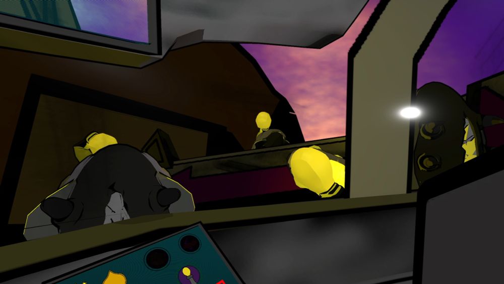 CargoSpace screenshot of the player looking outside the cabin window. There are bug creatures called "Vieel" attaching themselves to the player's ship. The tails have a part that light up and look like lightbulbs! 