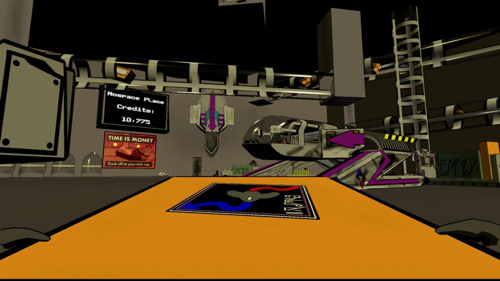 A current screenshot of CargoSpace's starting bay. A lot more things are added such as tubes along the ceiling moving some cargo boxes through them. More extra ship parts are added to add life to the walls  