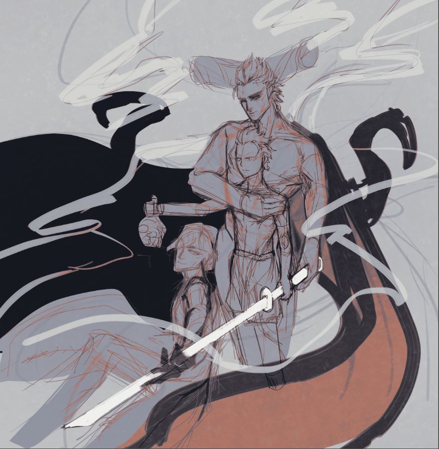 I think it's a concept of all aspects of Vergil protecting his core child aspect. All of them holding the sword is them working together and supporting one another. 