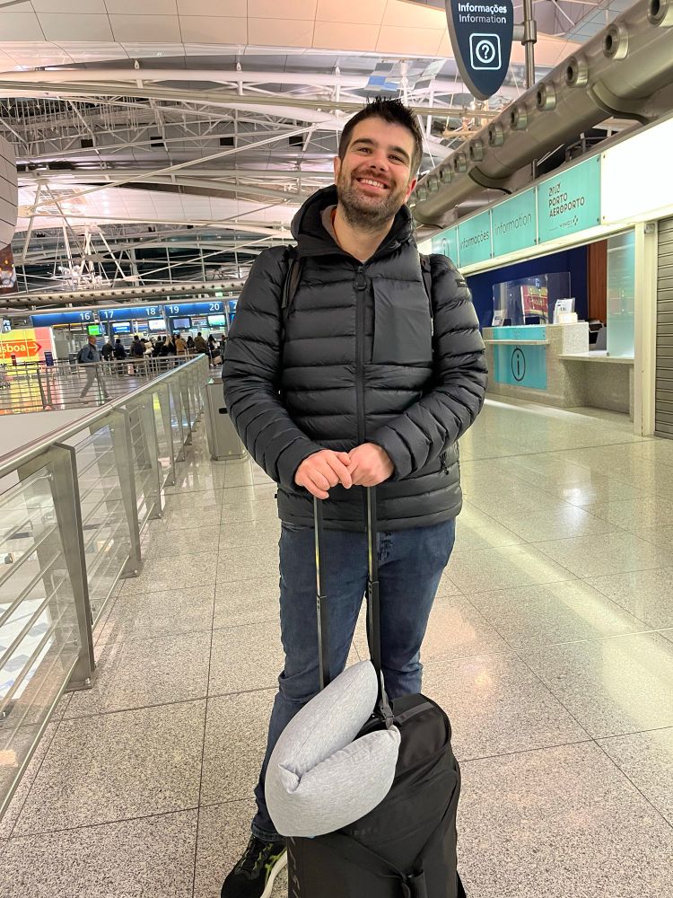 Photo of myself at Francisco Sá Carneiro airport (Porto, Portugal) before starting the journey to the Falkland Islands where I will board the ship! 