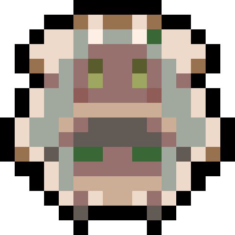 A pixel character to inspire your art

Colors
Cream
Sand
Milk Chocolate 
Shale
Dusty green
Other shades of green