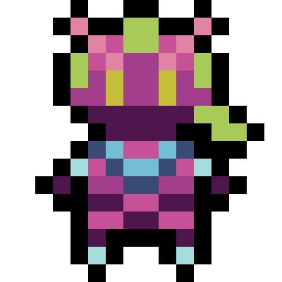 A vague pixel art to inspire you

Colors
Shades of magentas and pinks
Light cyan
Lime green
Florescent yellow
Dark blue