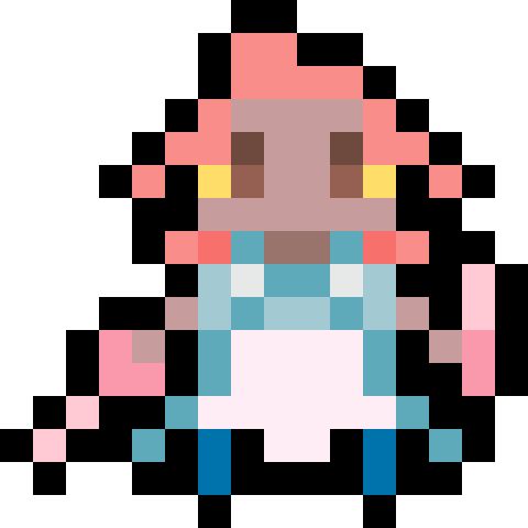 A pixel character to inspire you

Colors
Seafoam blue light and dark
Blue
Pinkish white
Shades of pink
Salmon
Pastel browns
Yellow