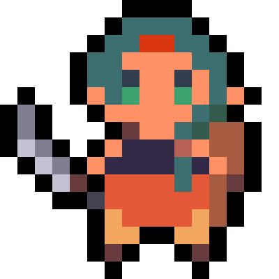 A vague pixel art to inspire you
Colors
Sandy yellow
Dark orange
Red
Gray
Shades of brown
Tanned beige
Greens