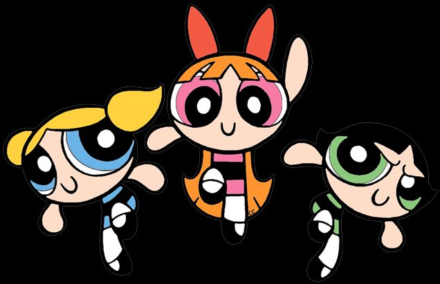 The Powerpuff Girls, from left to right - Bubbles, Blossom and Buttercup.