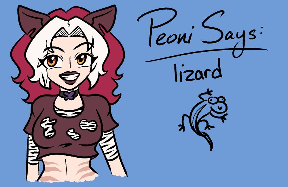 A picture of Peoni with the caption: Peoni Says - lizard.