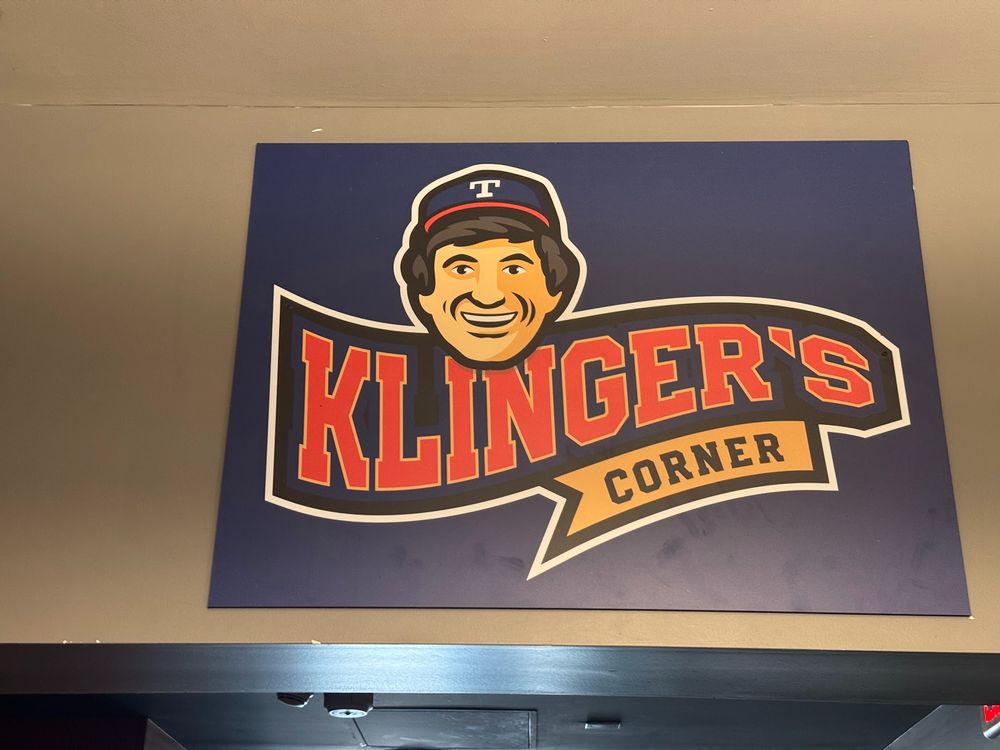 Sign for Klinger's Corner in the ballpark