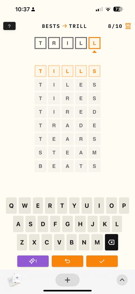 A word game where a target word and start word are given and the user must shift letters to make a new word each step towards the target word. 