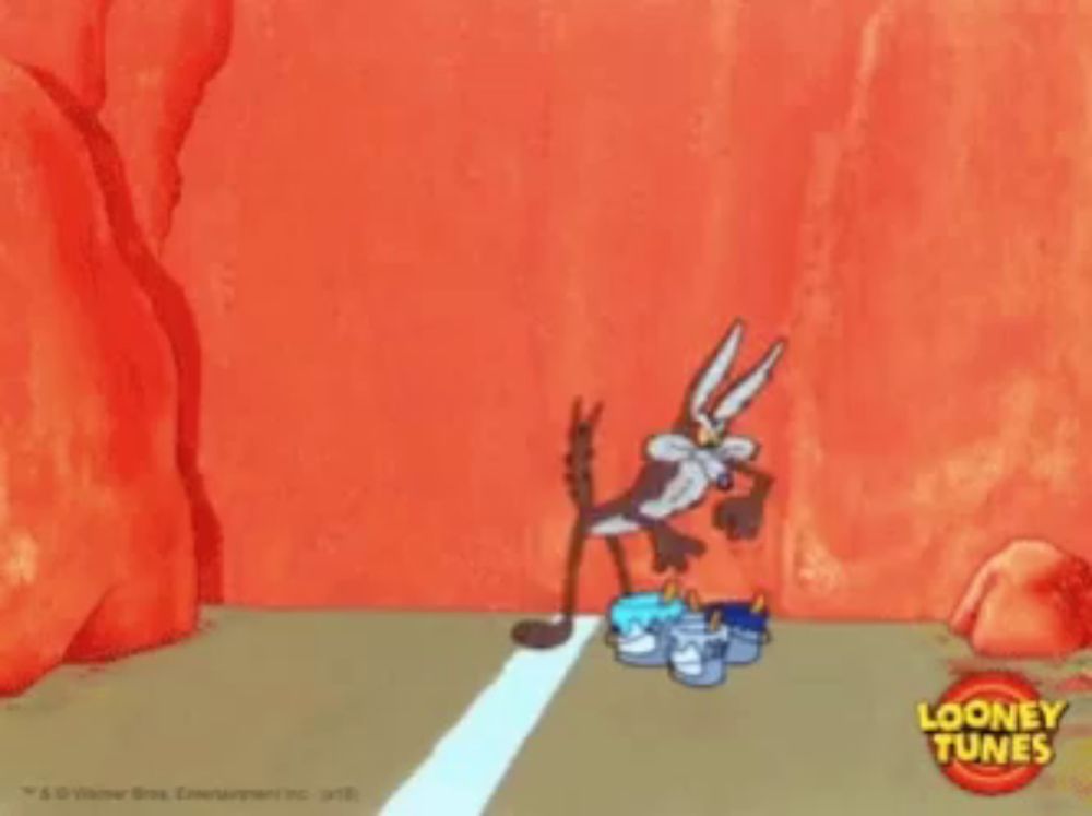 a cartoon of coyote painting a tunnel with looney tunes on the bottom