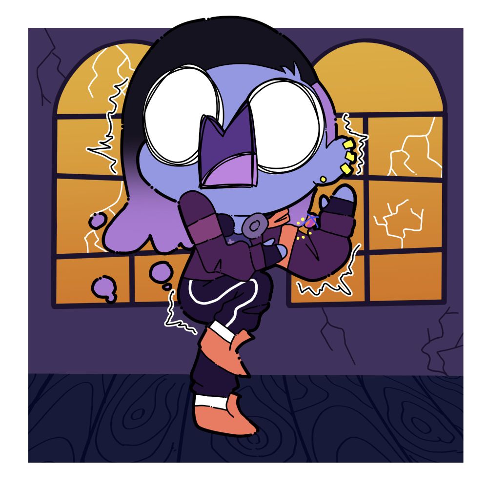 Ferrous, recoiling in fright from an unknown danger.