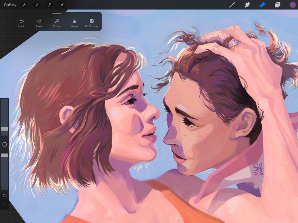 Closeup screenshot of the painting rotated in Procreate. This is the same pic, just zoomed in.