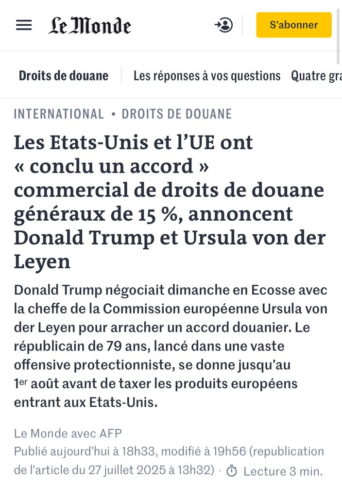 Une du Monde sur « l’accord »