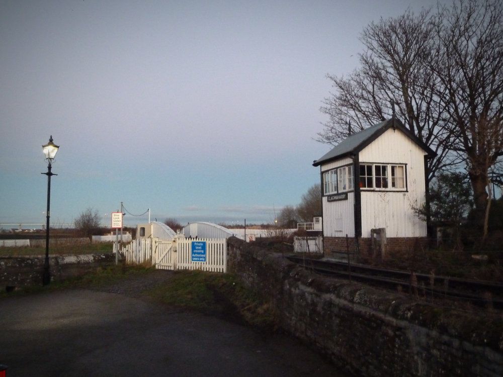 Clachnaharry signalbox at dusk: it controls the far north line's swingbridge crossing of the Caledonian Canal.