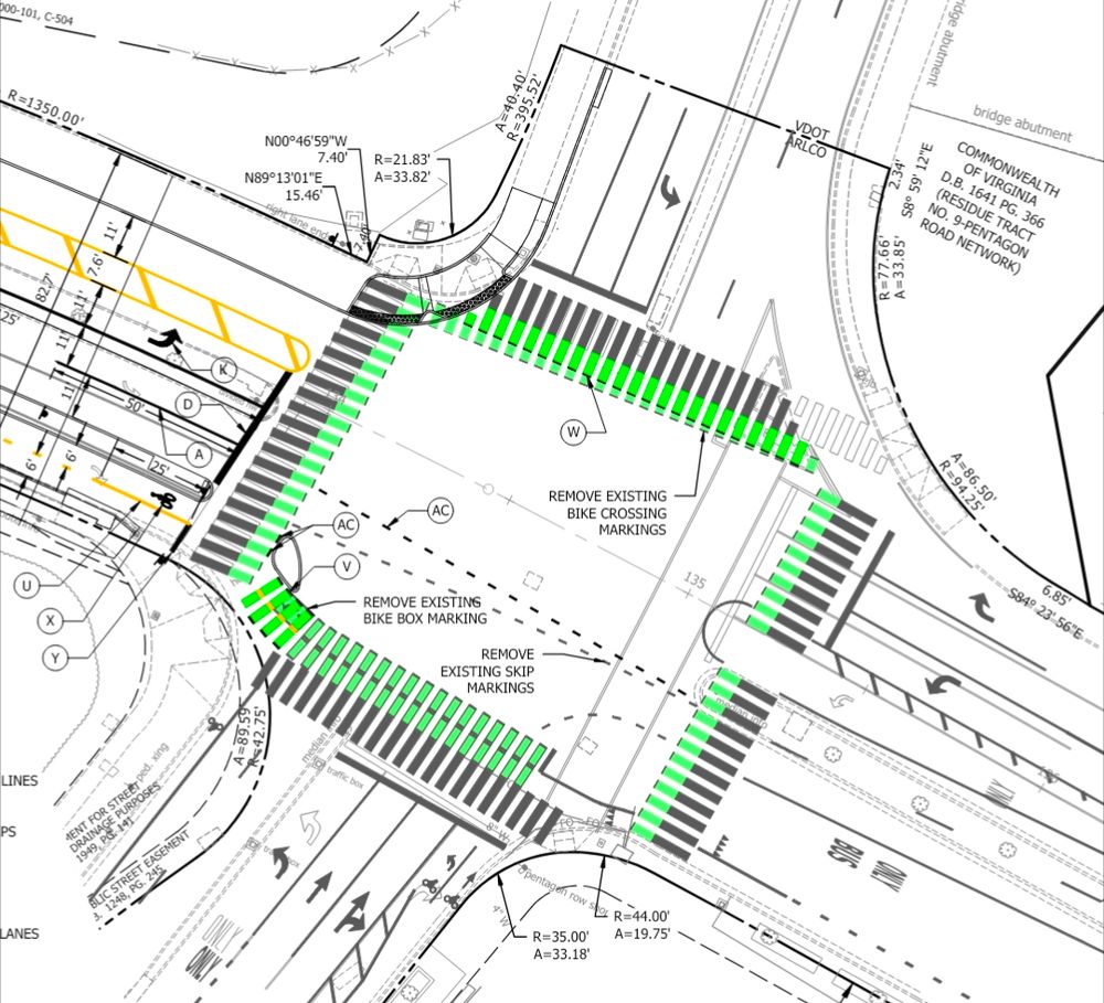 Plans for the intersection of Army Navy Drive and S Joyce Street showing new bike markings.