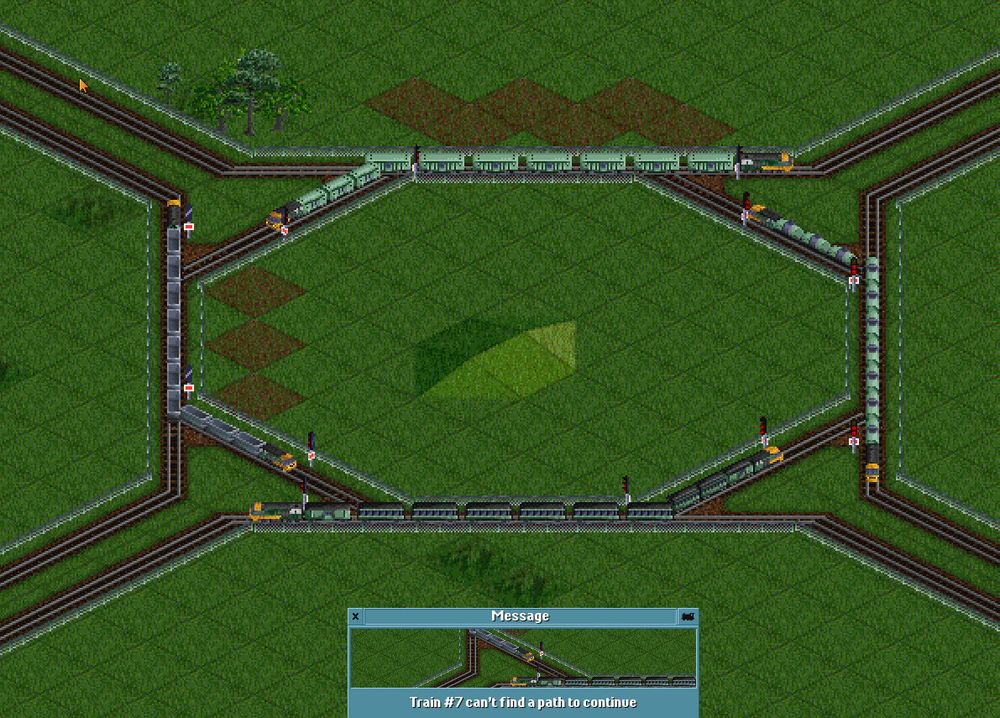 Trains in openttd stuck on a train roundabout